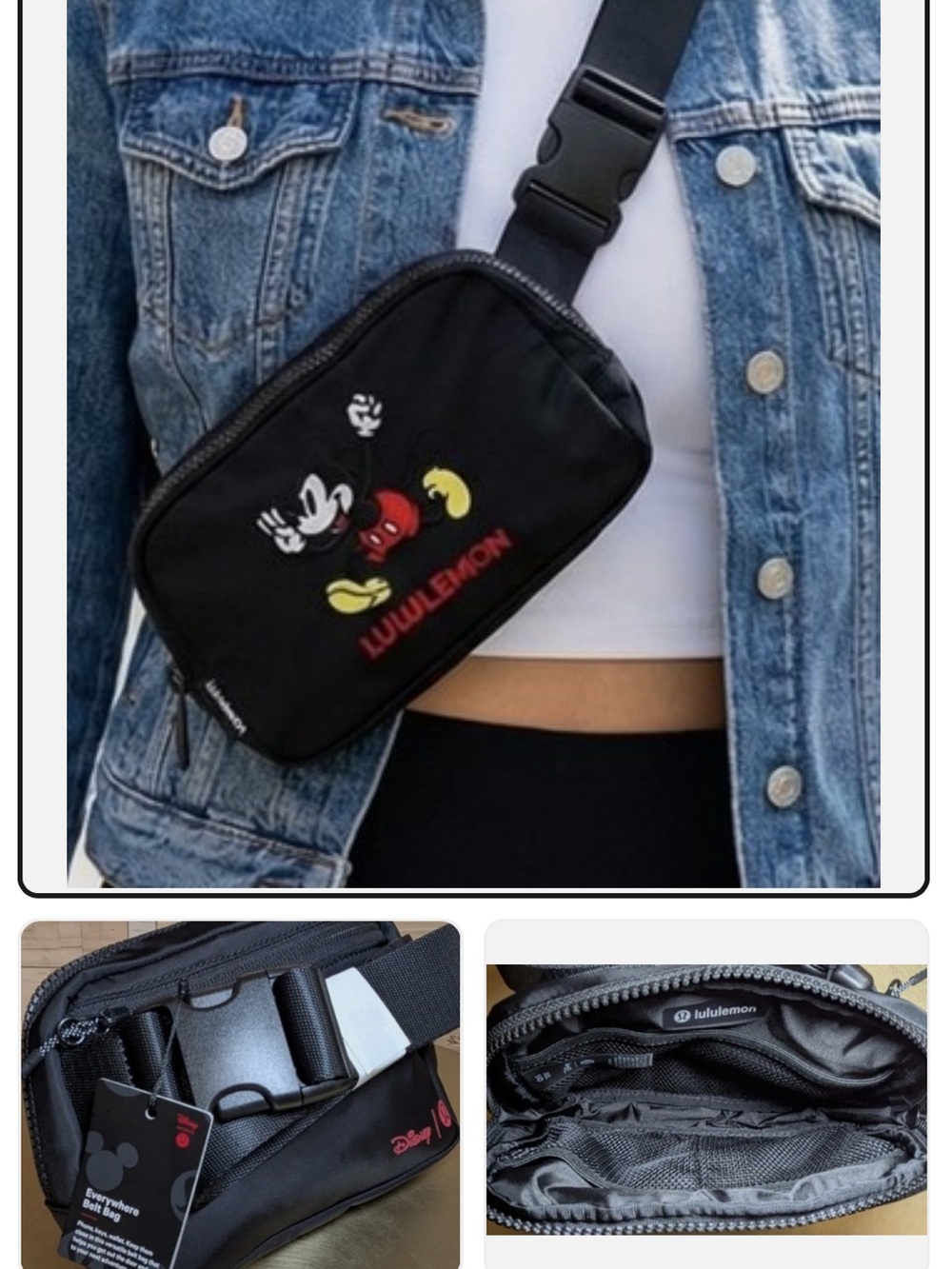 Lululemon Black Disney Mickey Print Tech Pouch crossbody Fanny belt bag nwt - Picture 4 of 5